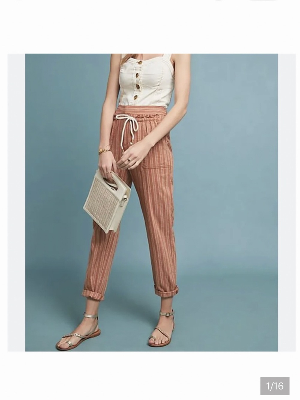 Anthropologie Rust-Striped Drawstring Ankle Pants